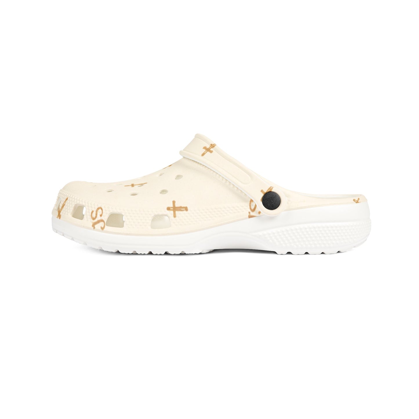 Adult EVA Foam Clogs with charms — Cream Cross Pattern Christian Slip-Ons