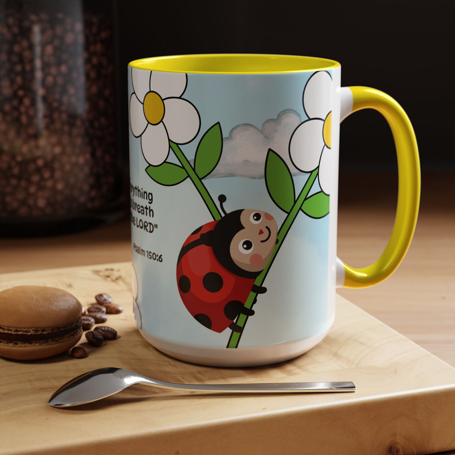 Ladybug Coffee Mug — Christian Ceramic Mug (Psalm 150:6)