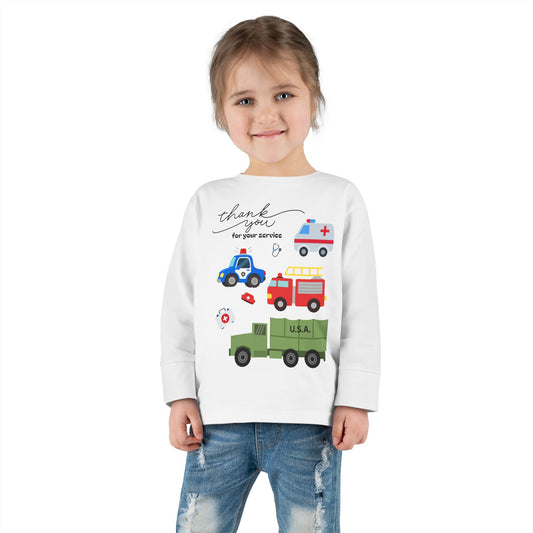Christian Toddler Long Sleeve Tee — Hero Vehicles Kids Shirt (John 15:13)