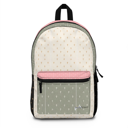 Joyfully Saved Cross Backpack — Multi colored Christian School Bag