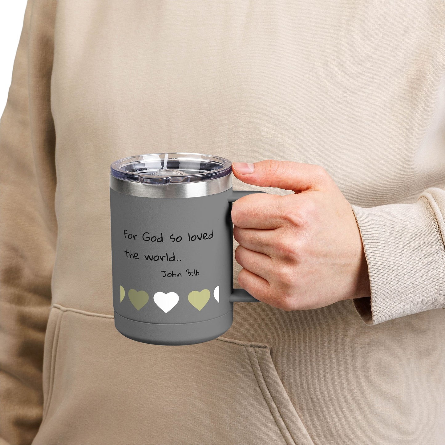 John 3:16 Heart Travel Mug — 15oz Christian Scripture Tumbler