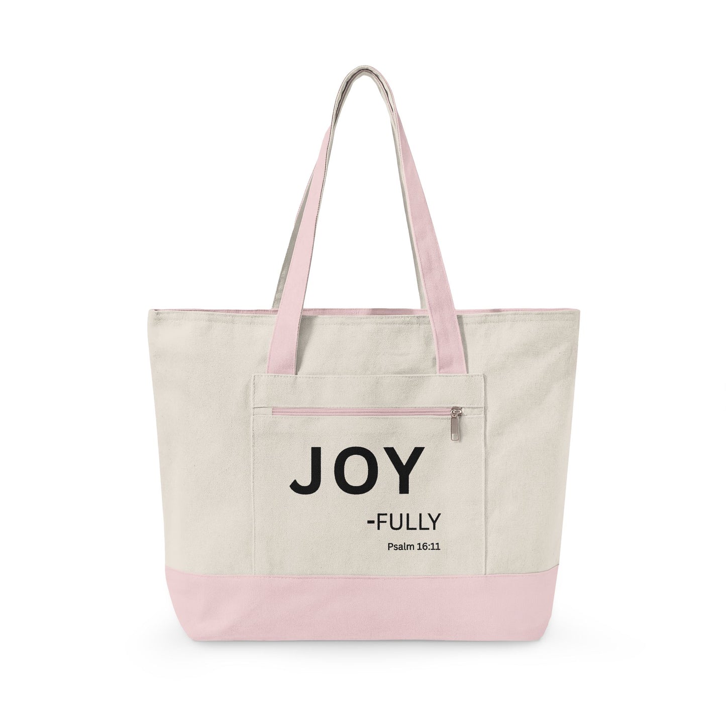 Joy-Fully Canvas Tote Bag — Inspirational Psalm 16:11 Zippered Shopper
