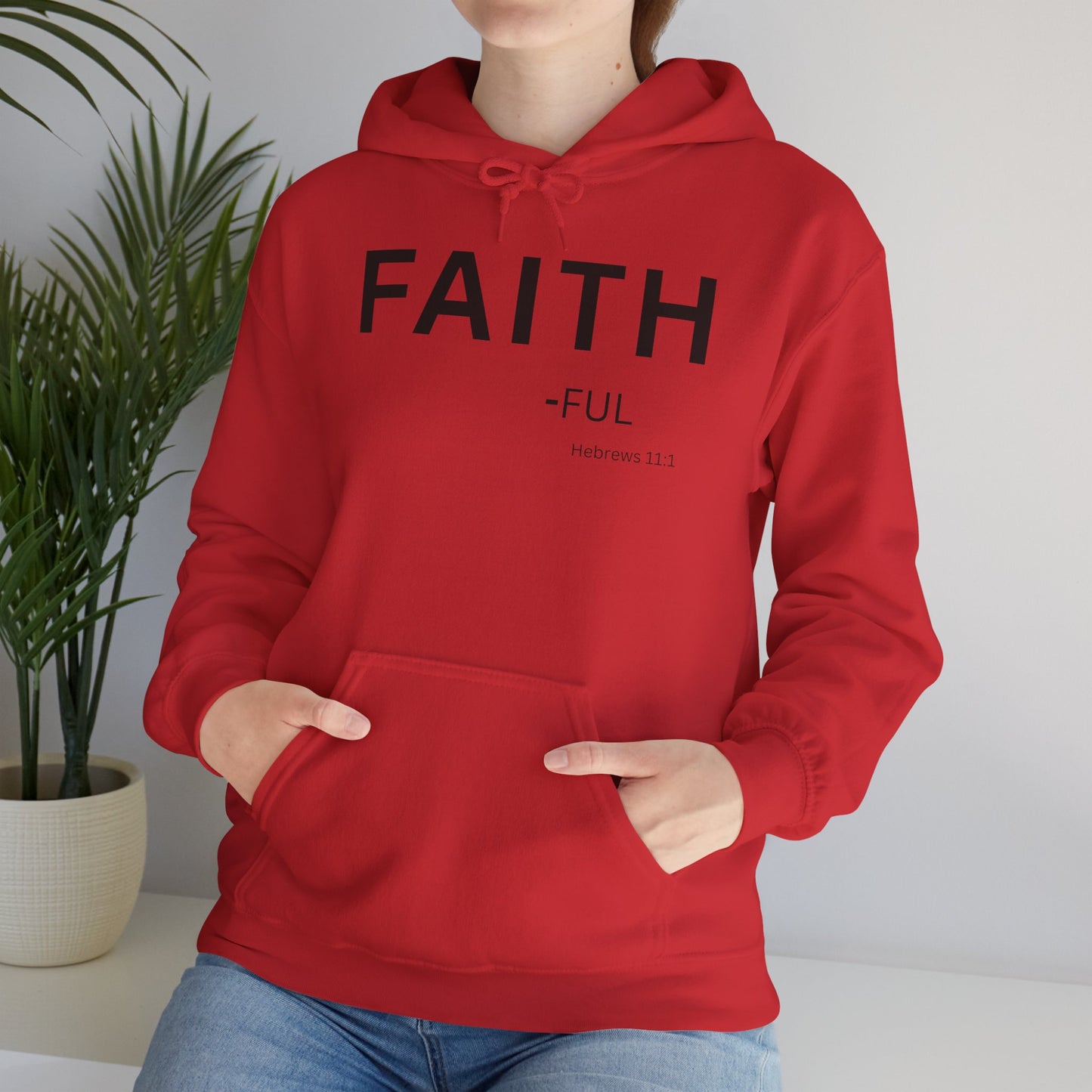 FAITH-ful Hoodie Black Text — Minimal Christian Faith Pullover, Hebrews 11:1