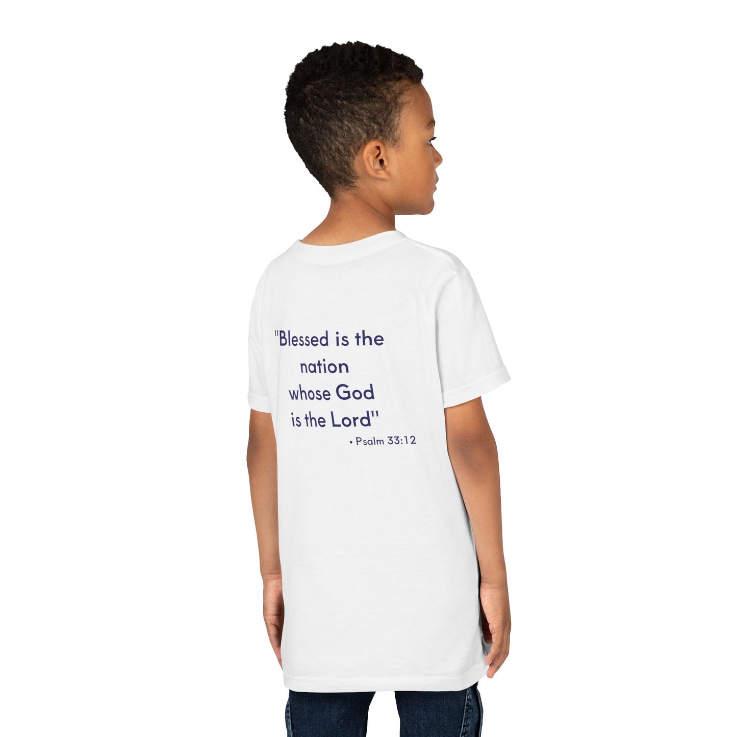Youth Tee — Patriotic USA 250th Anniversary | "Blessed is the nation" (Psalm 33:12)