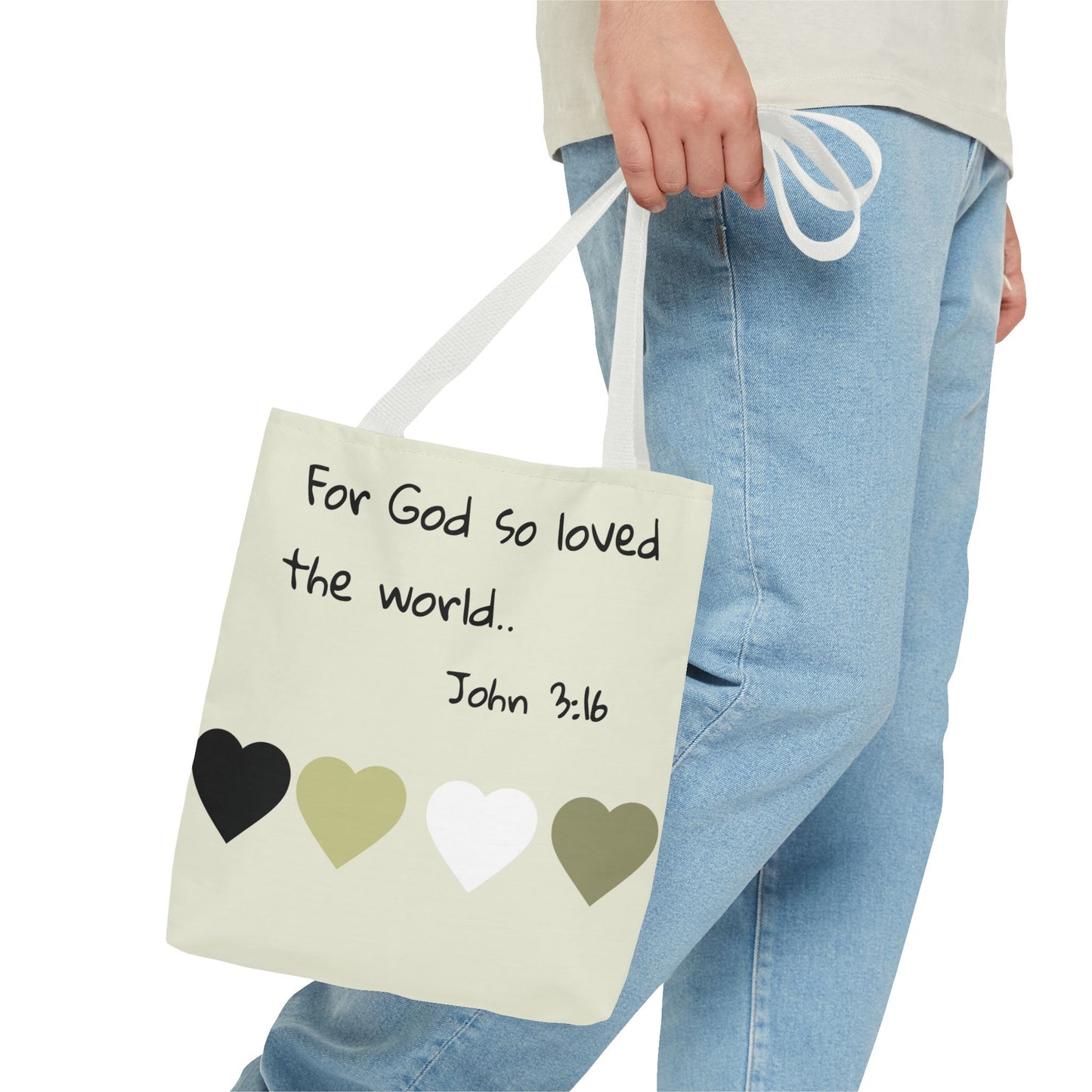 John 3:16 Scripture Tote Bag — "For God so loved the world" Religious Canvas Tote