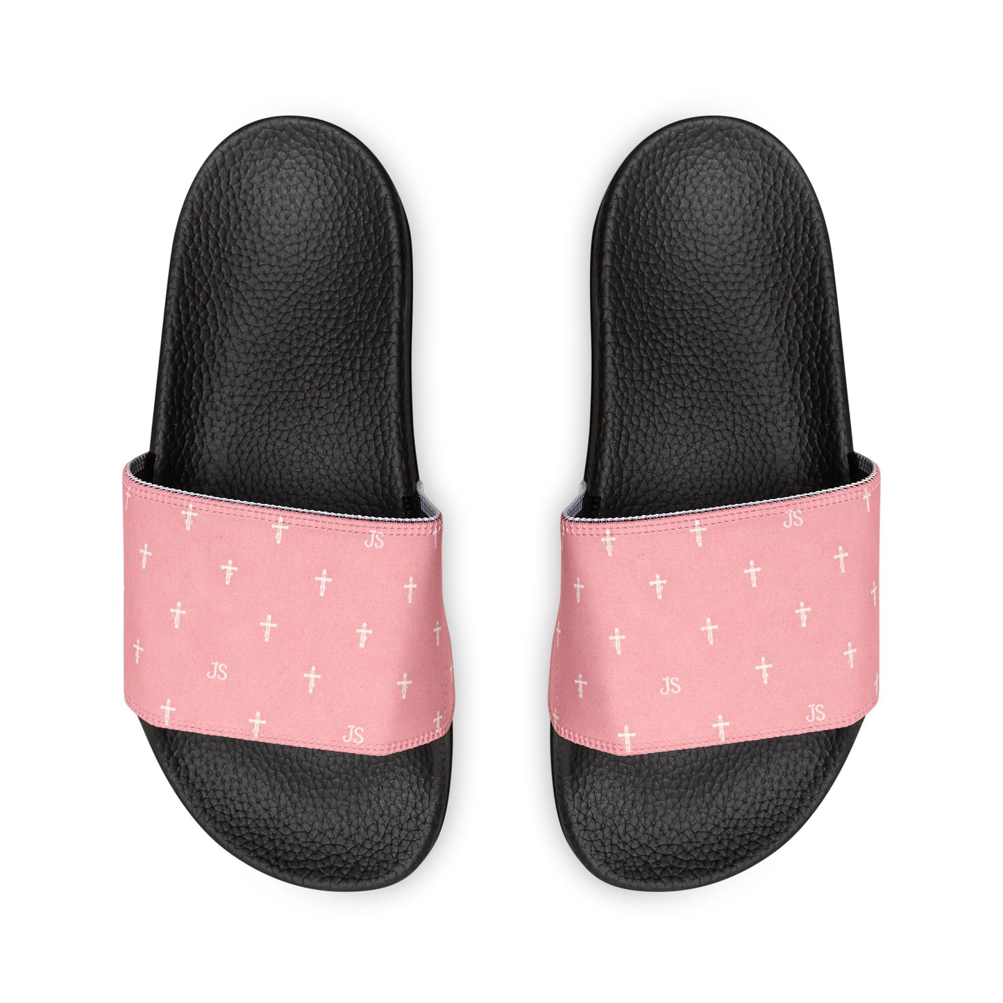 Christian Cross Slides — Youth Removable-Strap Sandals with Pink Cross Pattern