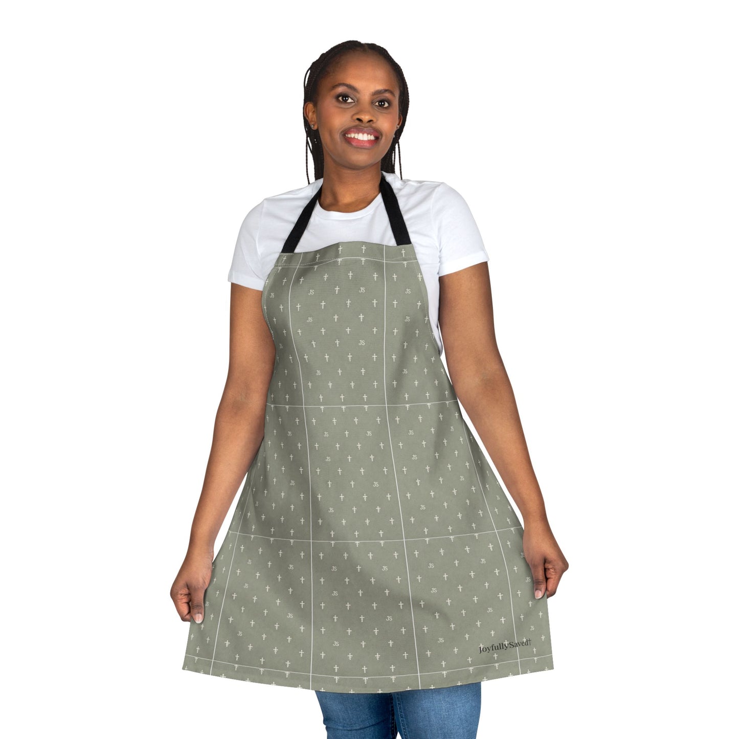 Christian Cross Sage Apron —Faith Kitchen Apron