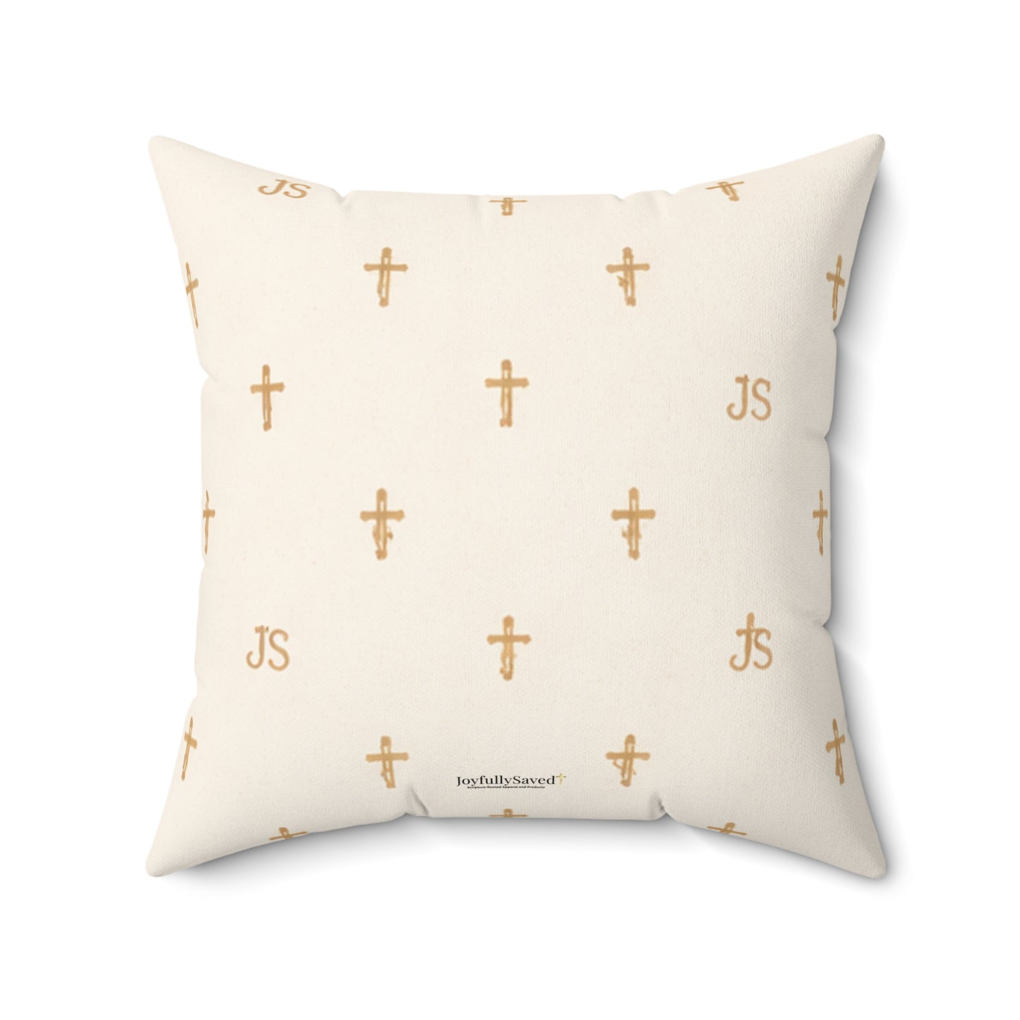 Joyfully Saved (JS) Gold Cross Decorative Pillow — Cream Signature Cross Throw Pillow