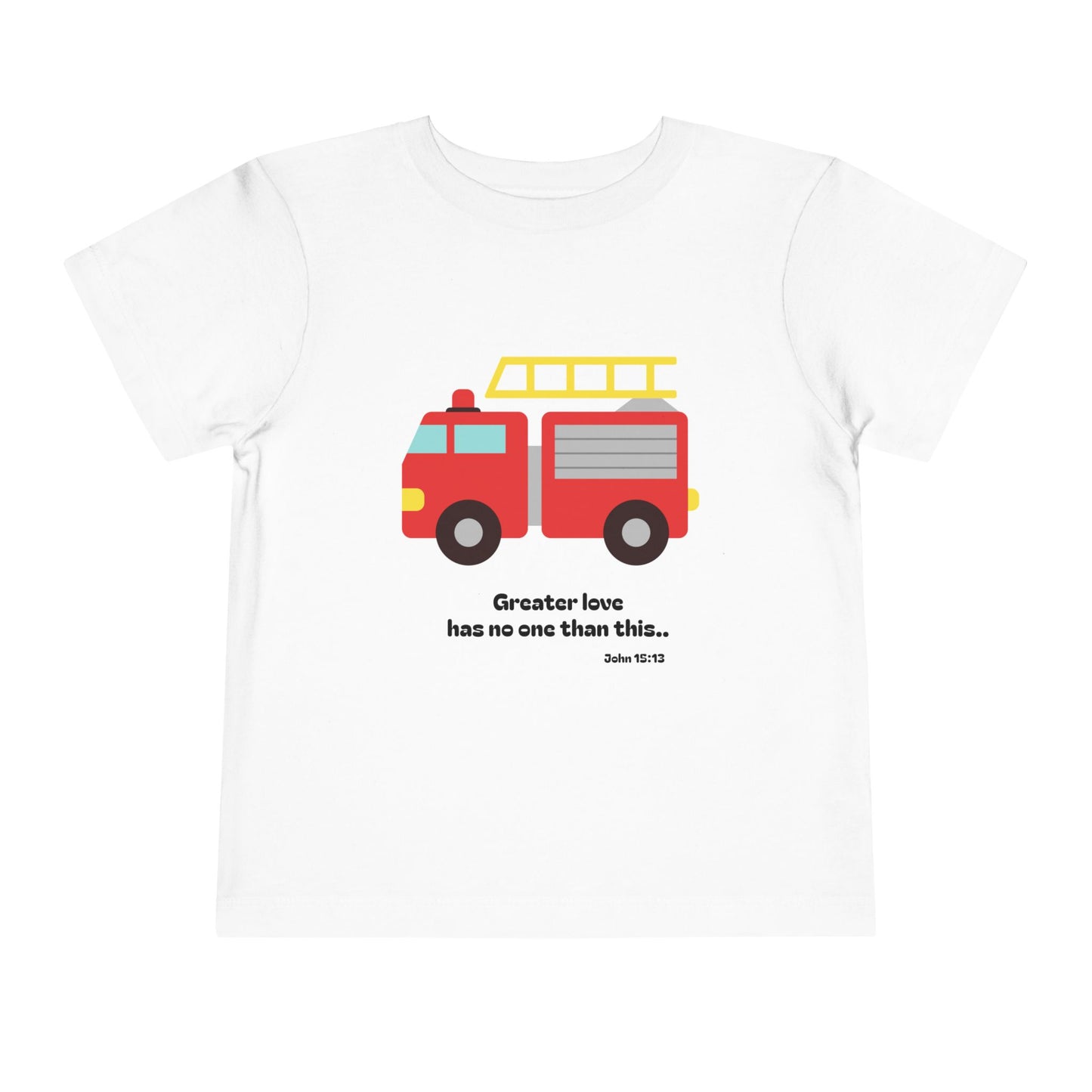 Christian Toddler Tee — Fire Truck Graphic (John 15:13)