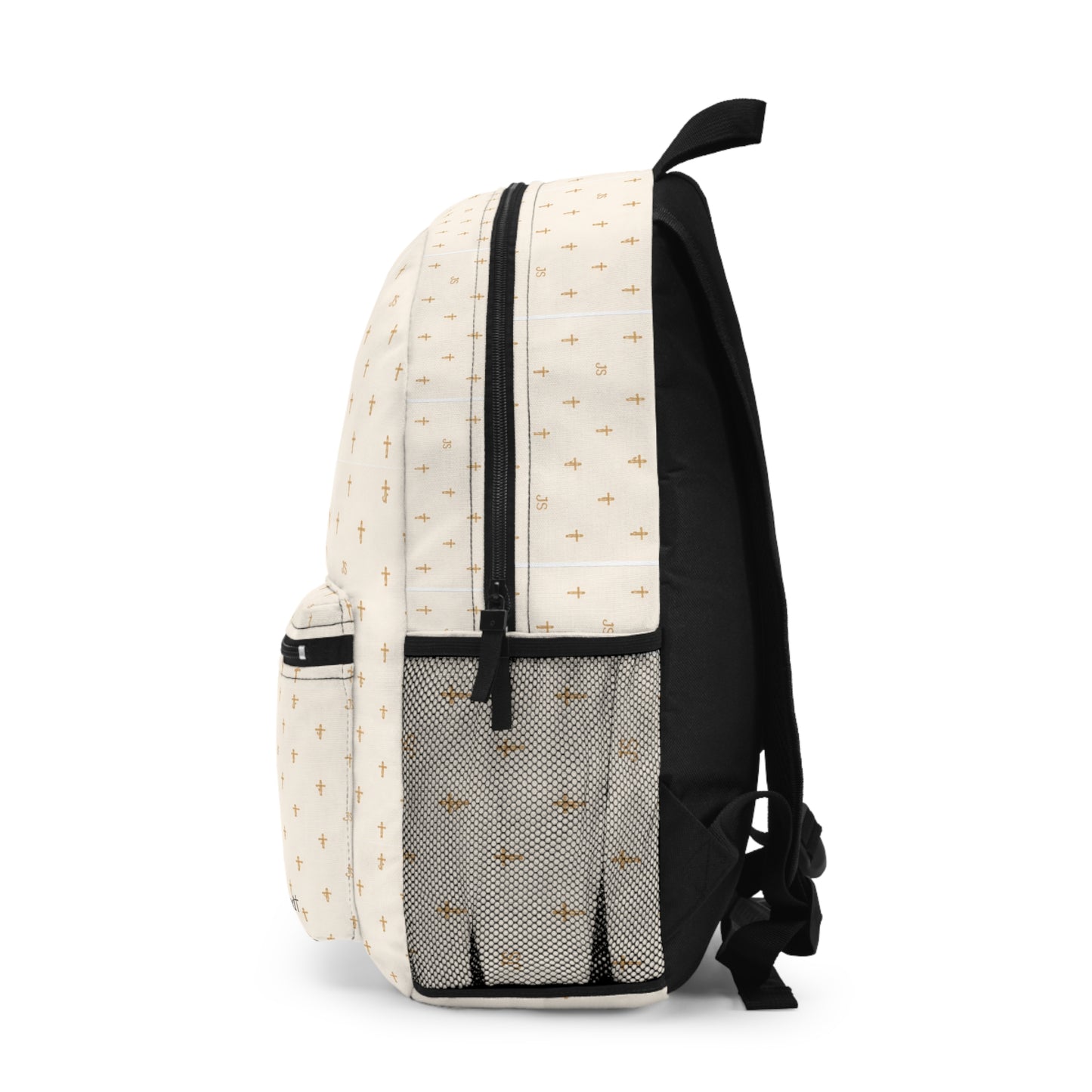 Joyfully Saved Cross Backpack — Cream colored Christian School Bag