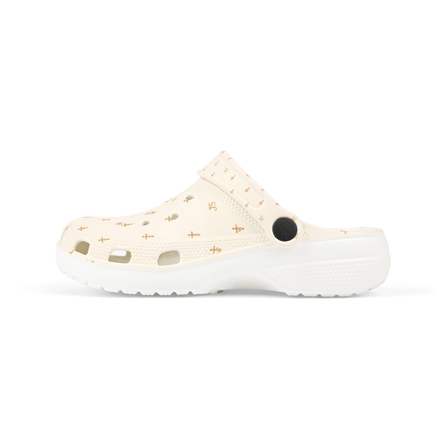 Kids EVA Foam Clogs  with Charms— Cream Cross Pattern Christian Slip-Ons