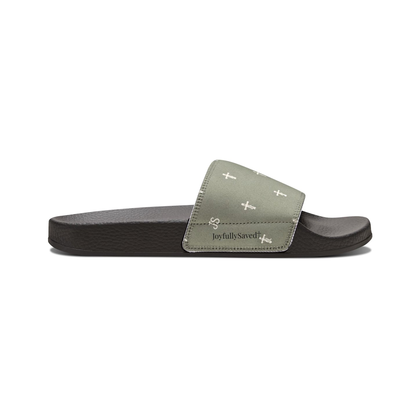 Christian Cross Slides — Youth Removable-Strap Sandals with Sage Cross Pattern