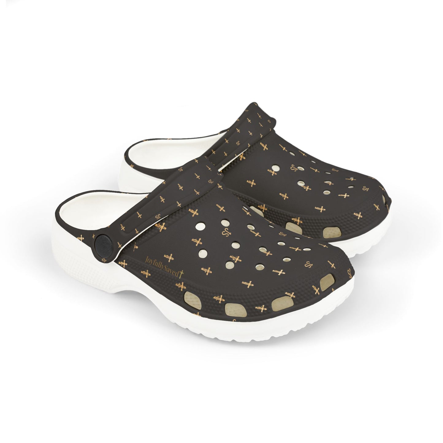 Kids EVA Foam Clogs  with Charms— Black Cross Pattern Christian Slip-Ons