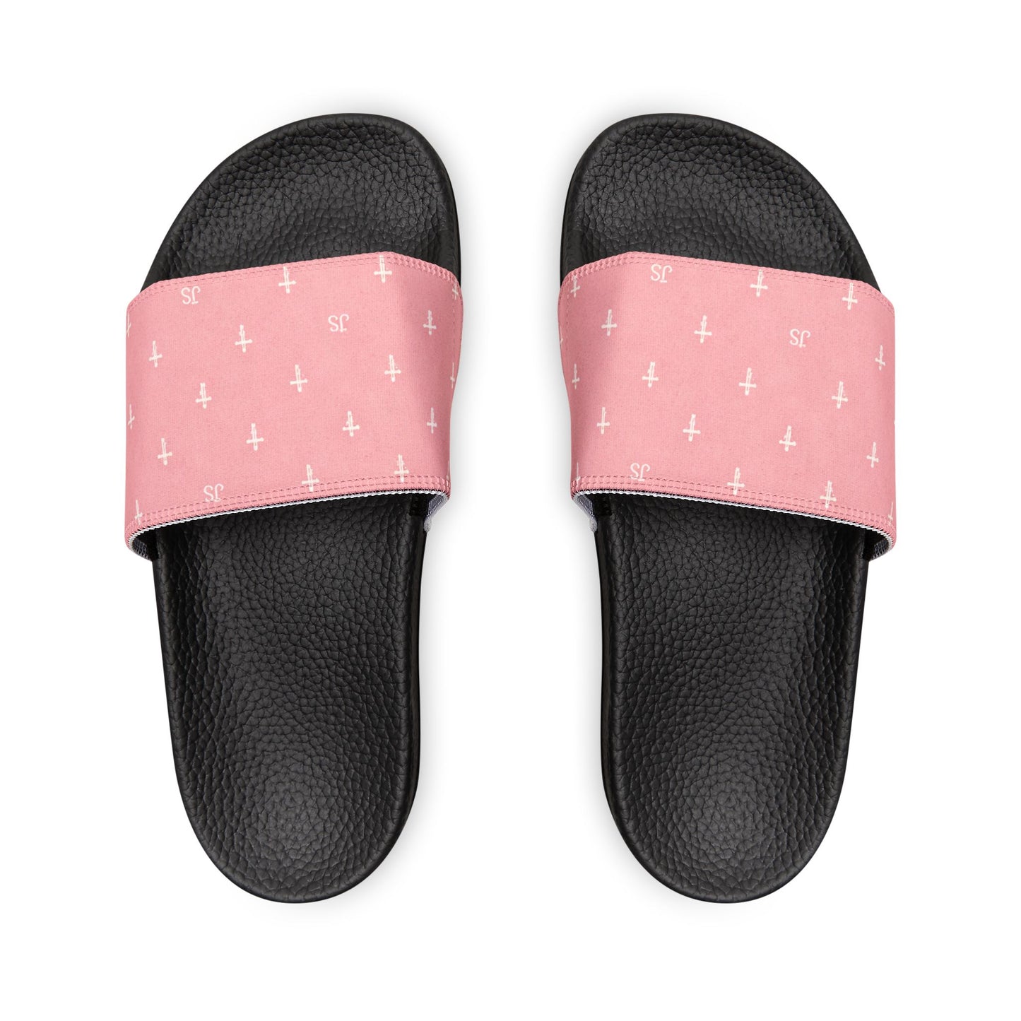 Christian Cross Slides — Youth Removable-Strap Sandals with Pink Cross Pattern