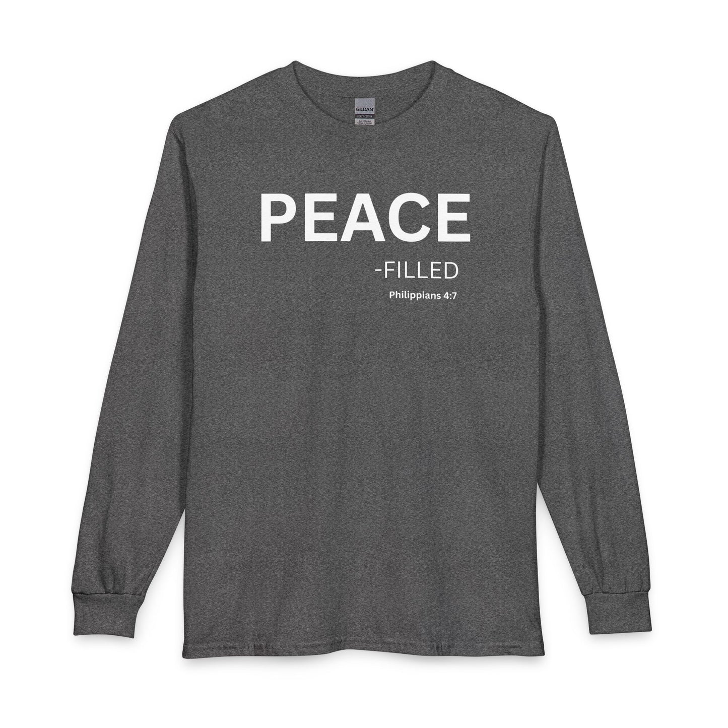 Peace-Filled Long Sleeve Tee – Christian Shirt (Philippians 4:7)