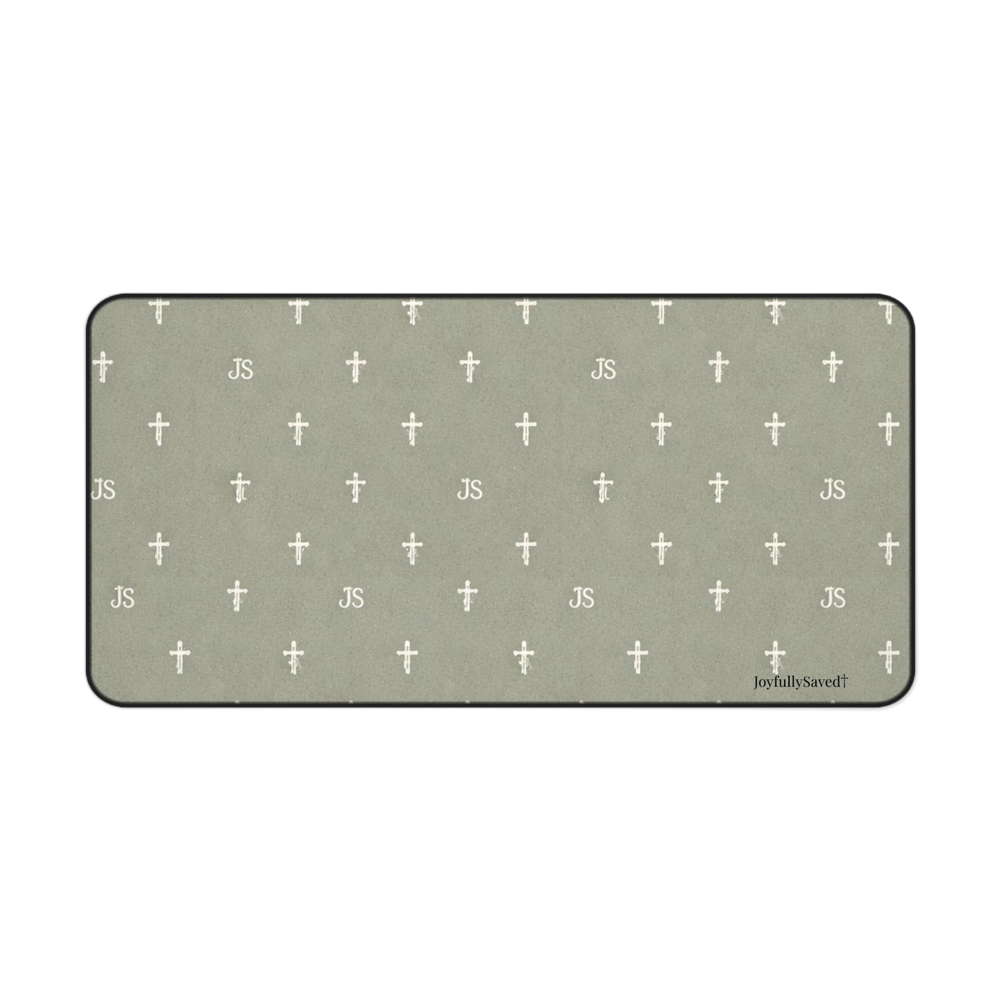 Christian Cross Pattern Desk Mat — "JoyfullySaved" Desk, Mouse Pad
