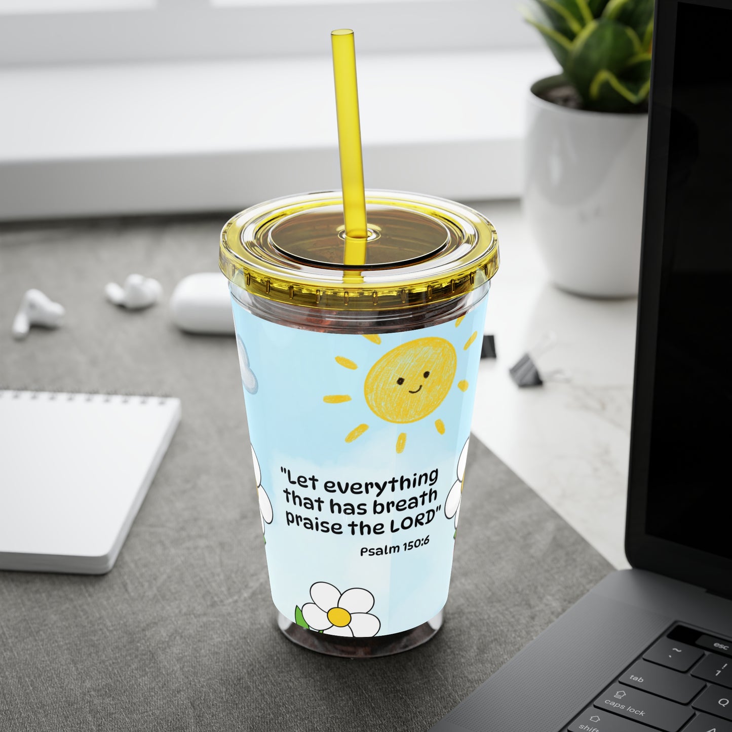 Ladybug 16oz Tumbler with Straw — Christian Cup (Psalm 150:6)
