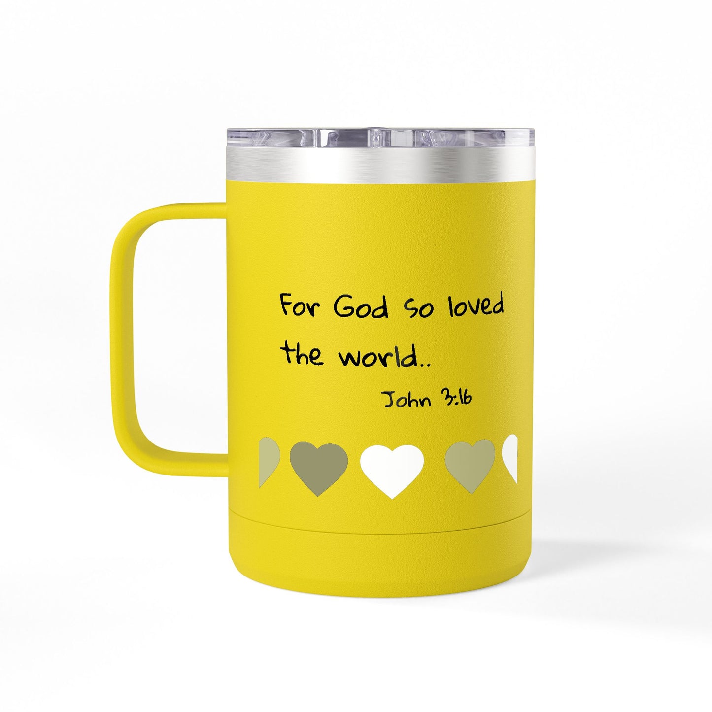 John 3:16 Heart Travel Mug — 15oz Christian Scripture Tumbler