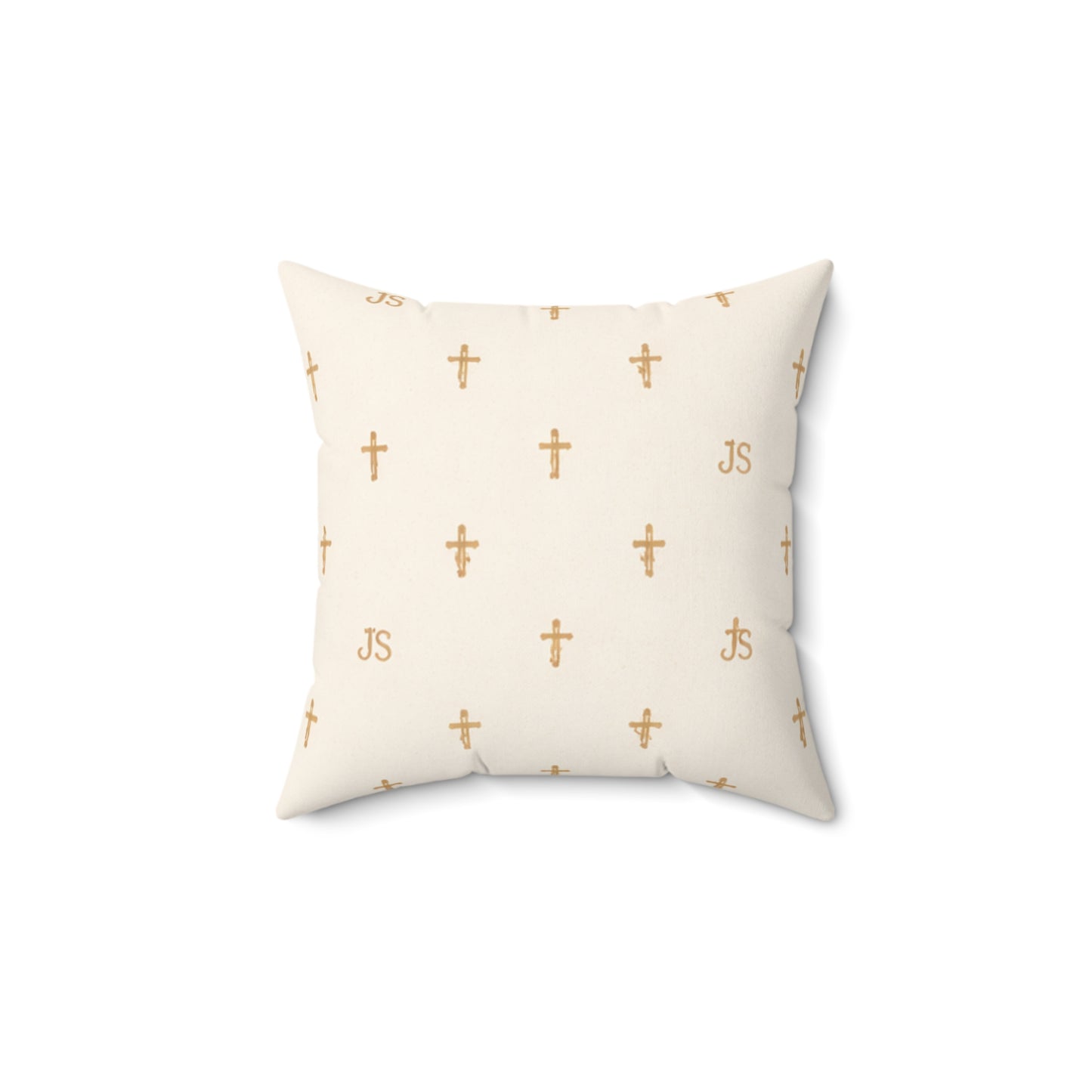 Joyfully Saved (JS) Gold Cross Decorative Pillow — Cream Signature Cross Throw Pillow