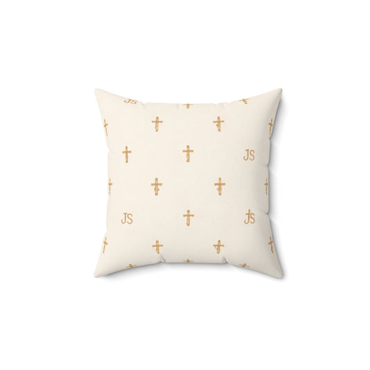 Joyfully Saved (JS) Gold Cross Decorative Pillow — Cream Signature Cross Throw Pillow