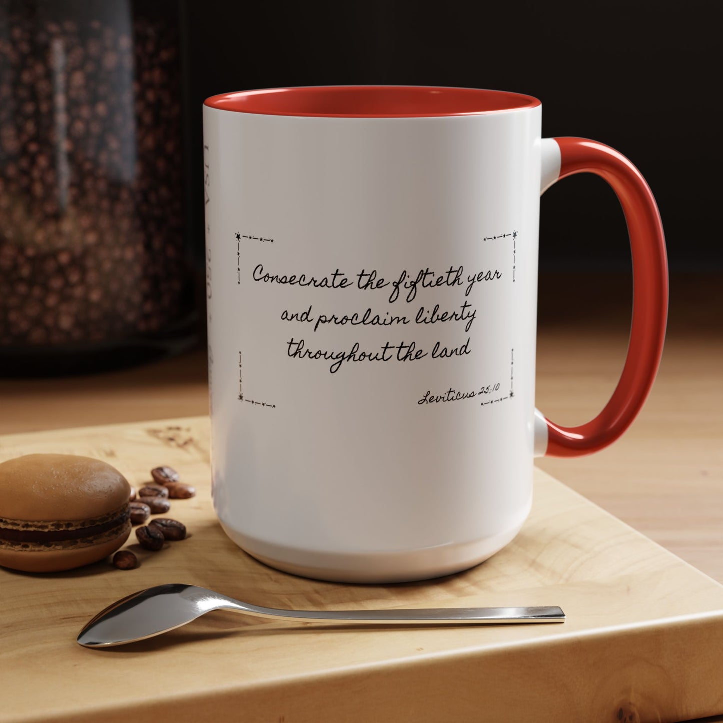 Accent Coffee Mug —  Scripture Patriotic 250th USA Anniversary (Leviticus 25:10)