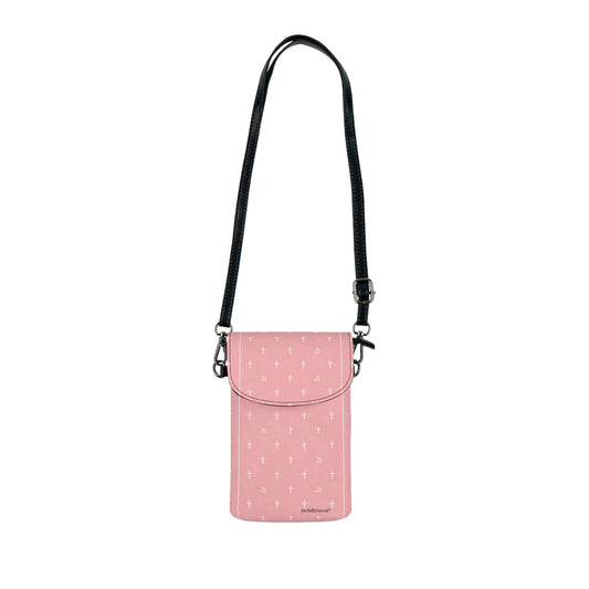 Pink Crossphone Small Cell Phone Wallet — Christian, Crossbody Phone Pouch with Card Slot