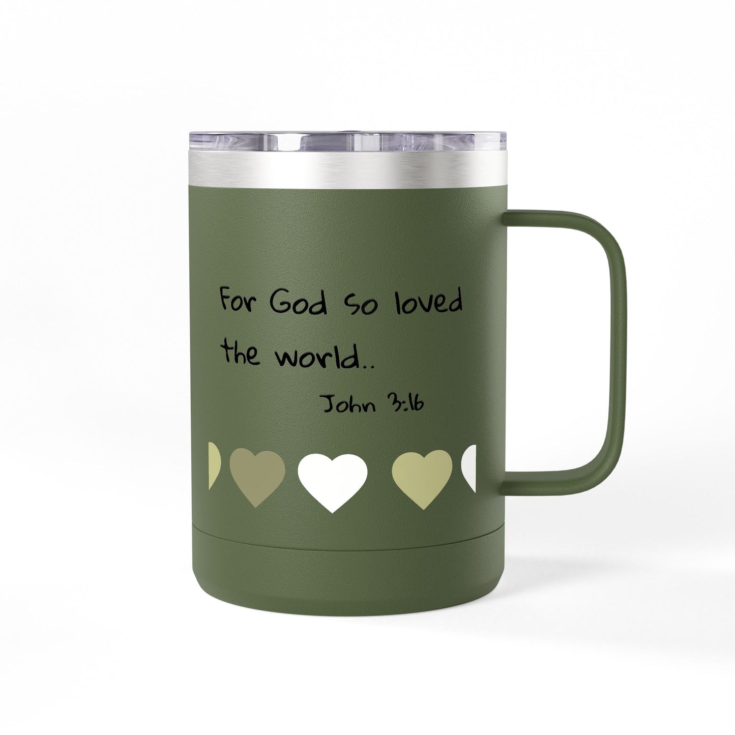 John 3:16 Heart Travel Mug — 15oz Christian Scripture Tumbler