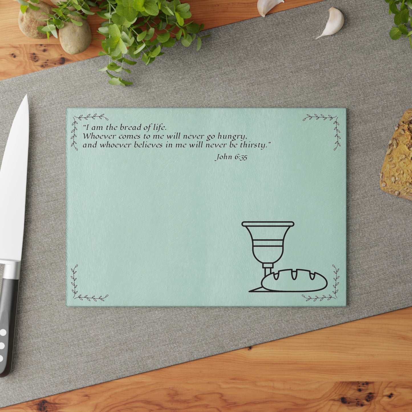 Christian Glass Cutting Board | Bread of Life (John 6:35) Gift