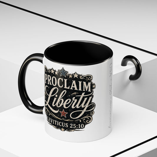 Accent Coffee Mug —  Scripture Patriotic 250th USA Anniversary (Leviticus 25:10)
