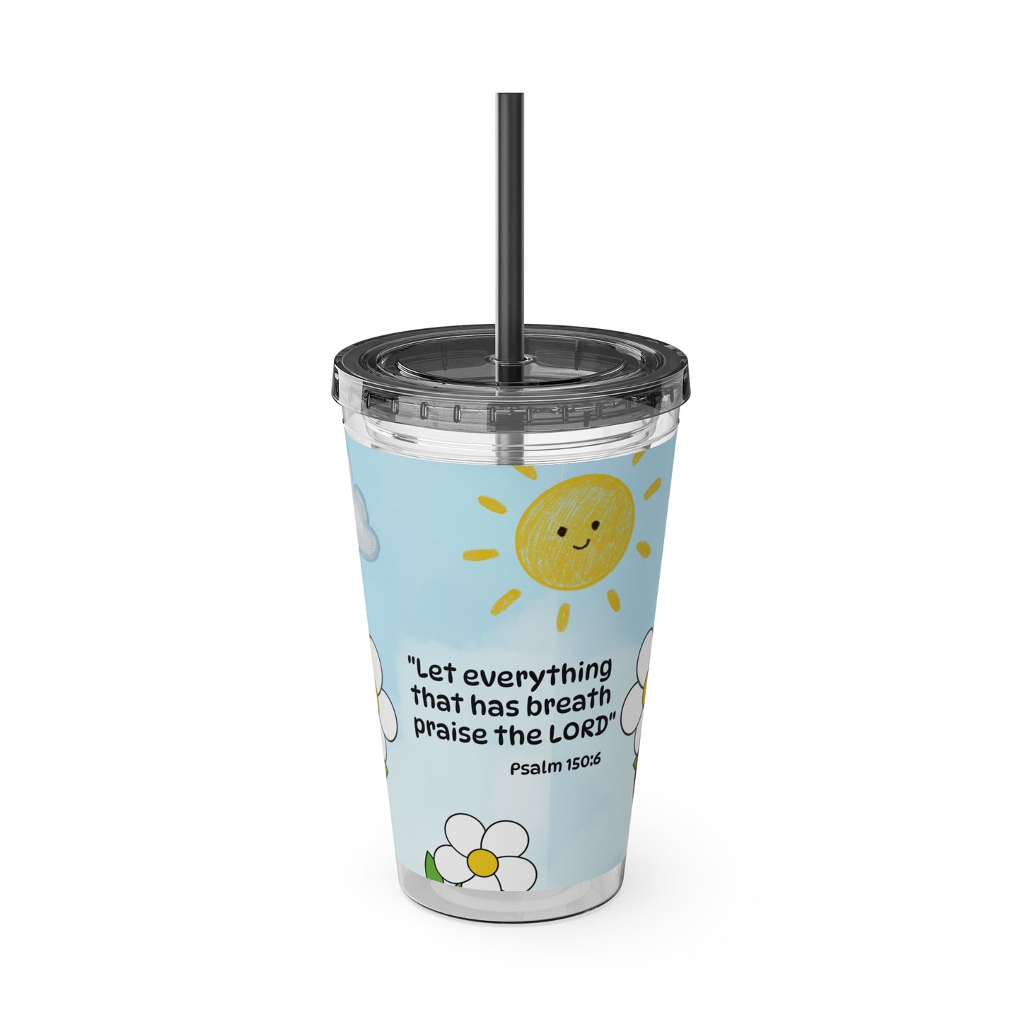 Ladybug 16oz Tumbler with Straw — Christian Cup (Psalm 150:6)
