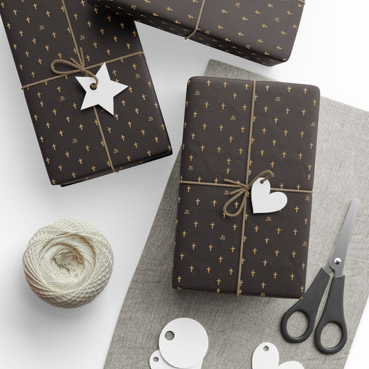 Joyfully Saved Signature Cross Wrapping Paper, Black | gift wrap