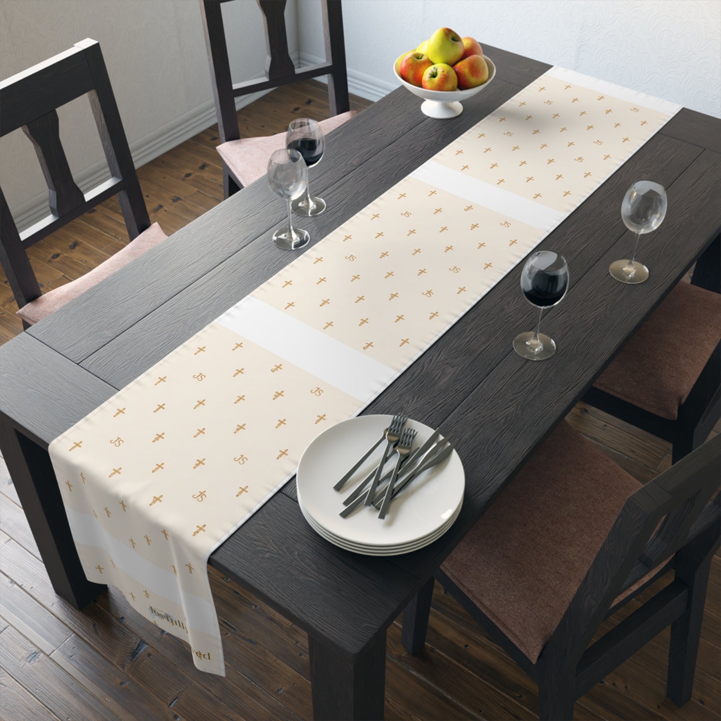 Signature Cross Table Runner, Cream — JoyfullySaved Faith-Inspired Cotton/Poly Decor