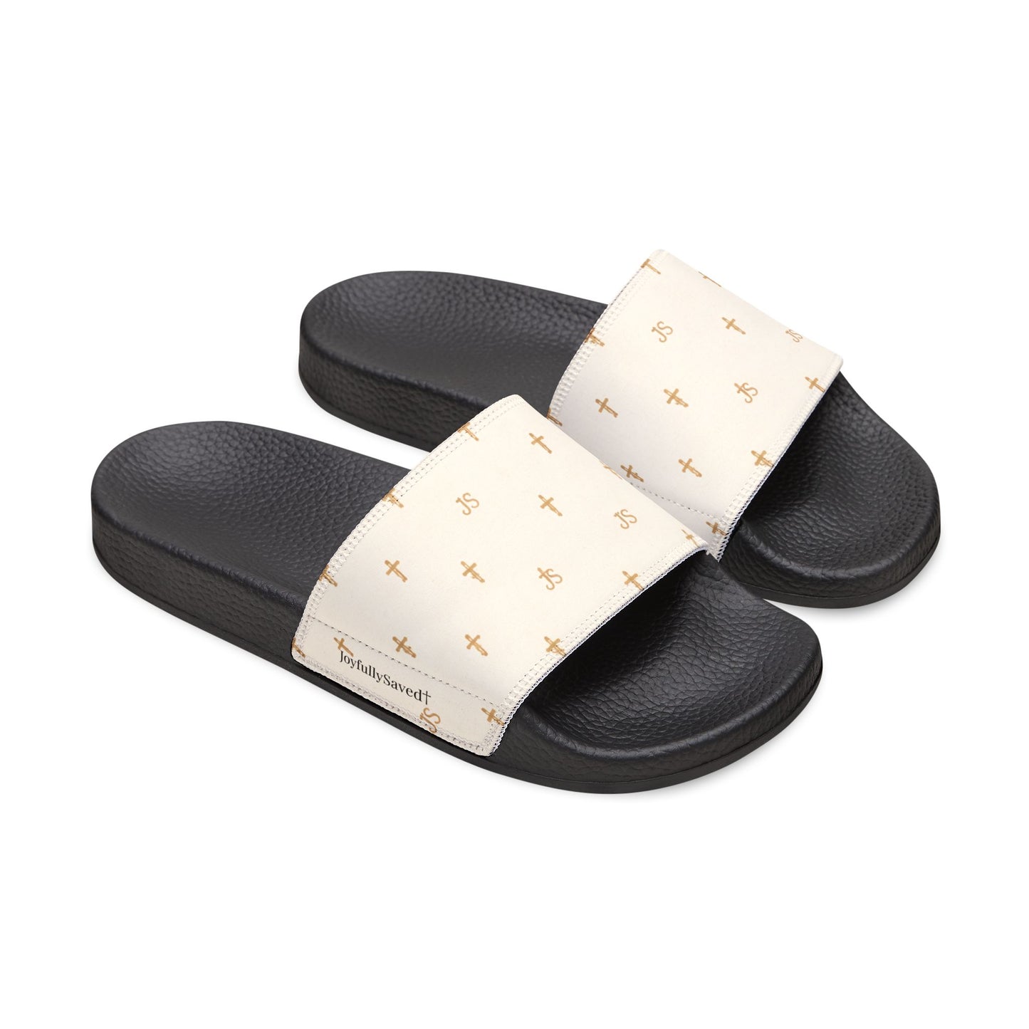 Christian Cross Slides — Youth Removable-Strap Sandals with Cream Cross Pattern