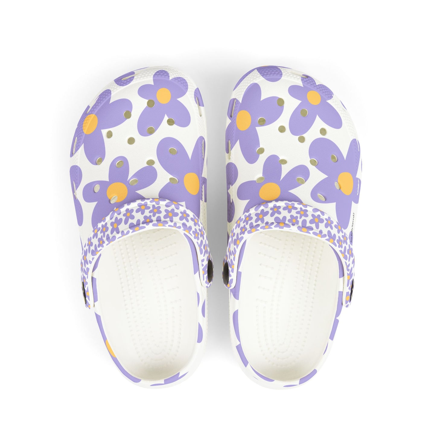 Kids EVA Foam Clogs  with Charms— Purple Daisies Pattern Christian Slip-Ons