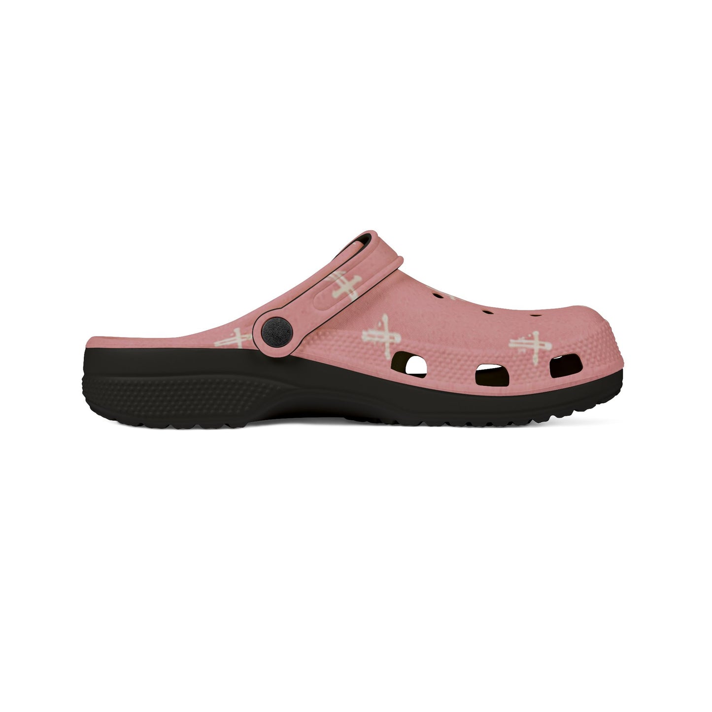 Adult EVA Foam Clogs with charms — Cream Cross Pattern Christian Slip-Ons