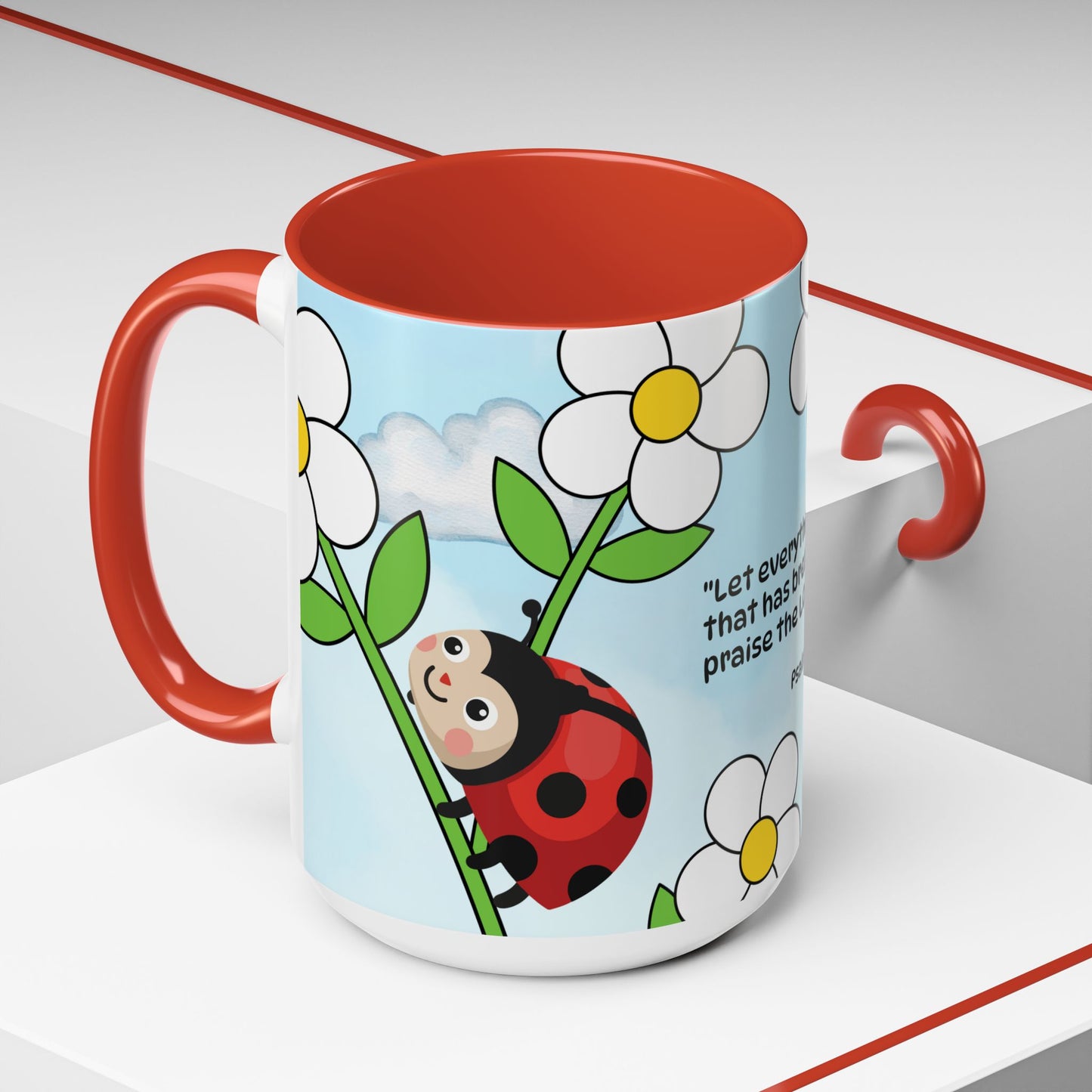 Ladybug Coffee Mug — Christian Ceramic Mug (Psalm 150:6)