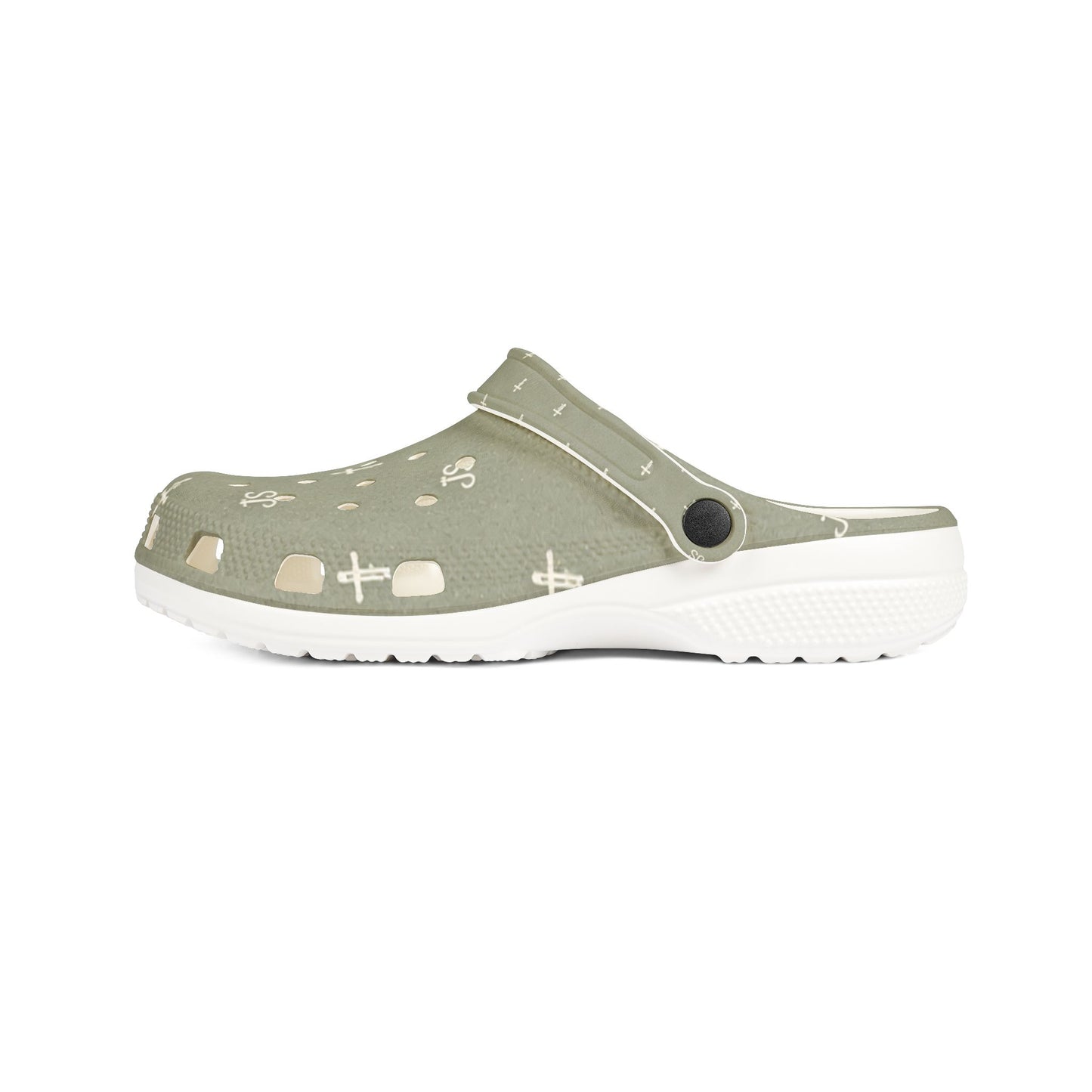 Adult EVA Foam Clogs with charms — Sage Cross Pattern Christian Slip-Ons