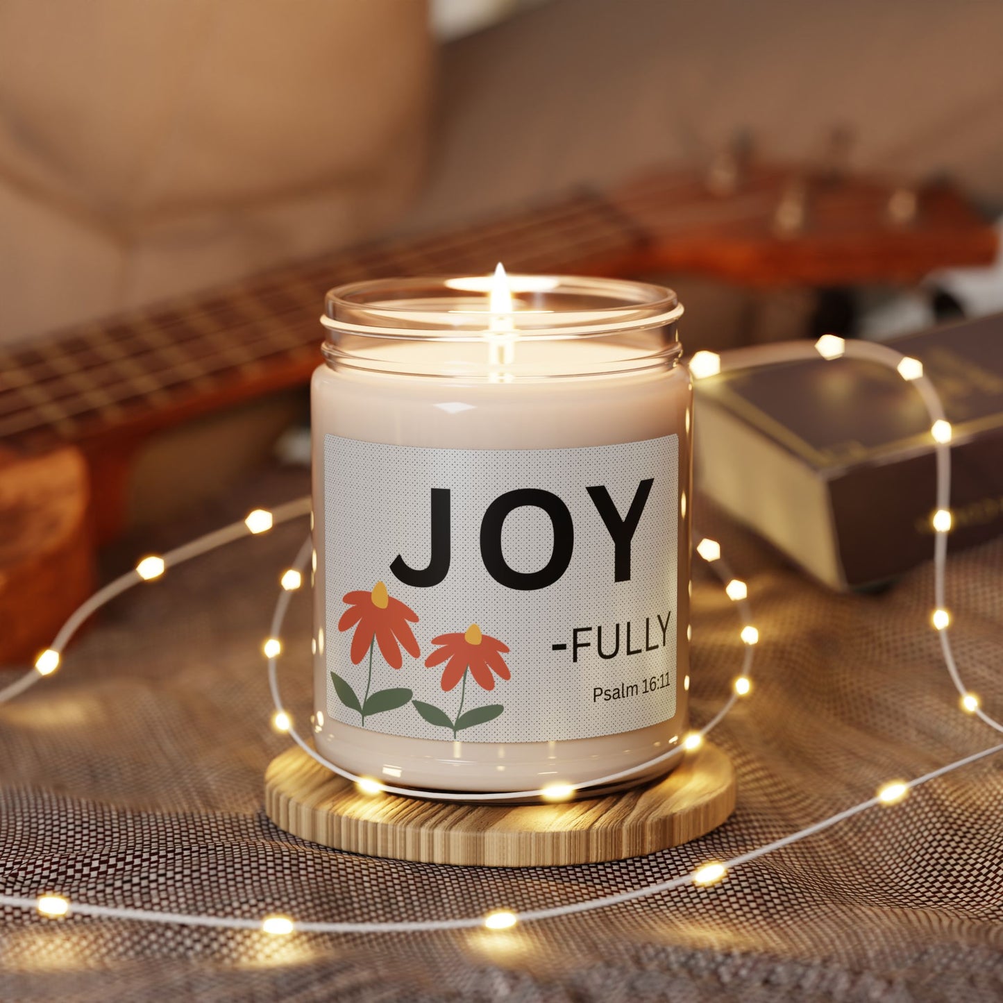 Joy-Fully Soy Candle — 9oz Scented Jar with Floral Design (Psalm 16:11)