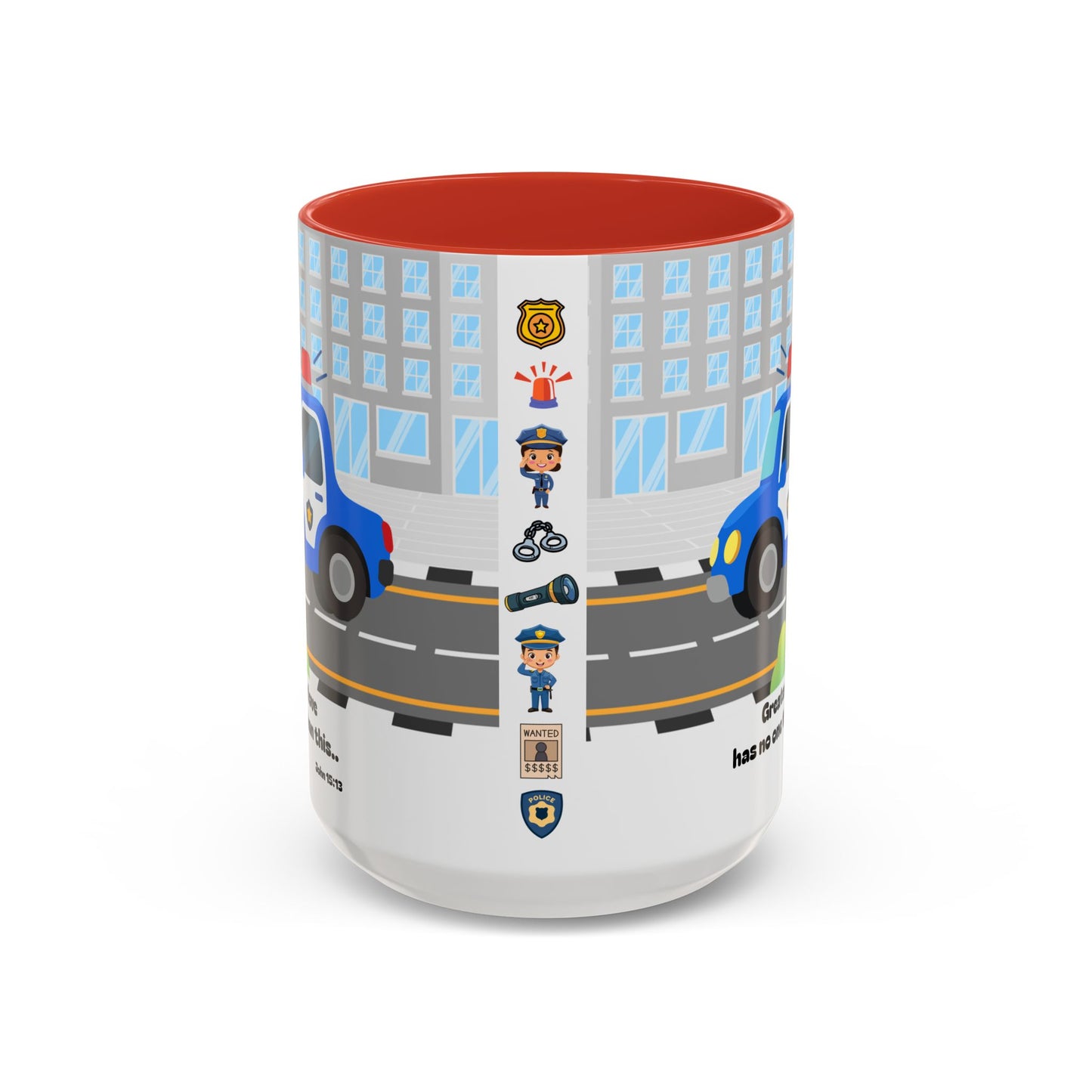 Police Car Coffee Mug — "Greater love has no one than this" Scripture Mug (11/15 oz)