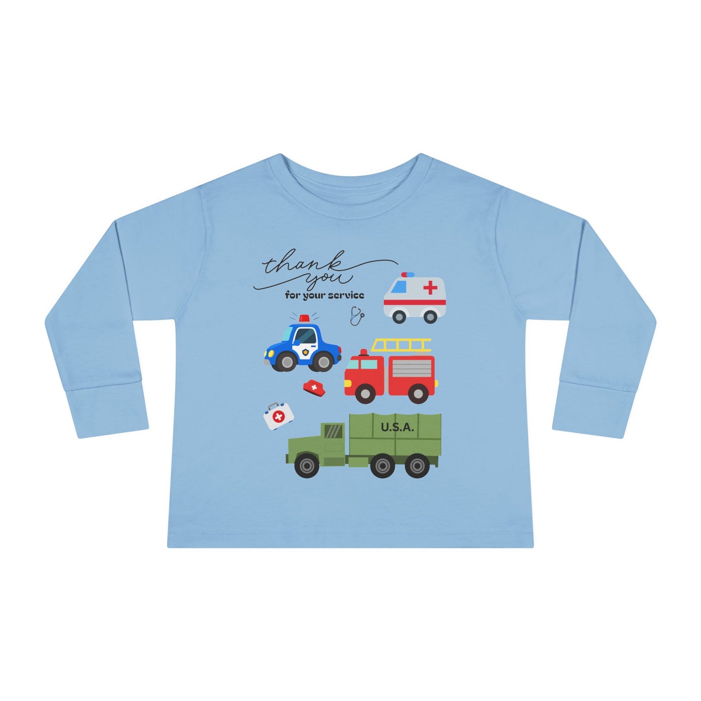 Christian Toddler Long Sleeve Tee — Hero Vehicles Kids Shirt (John 15:13)