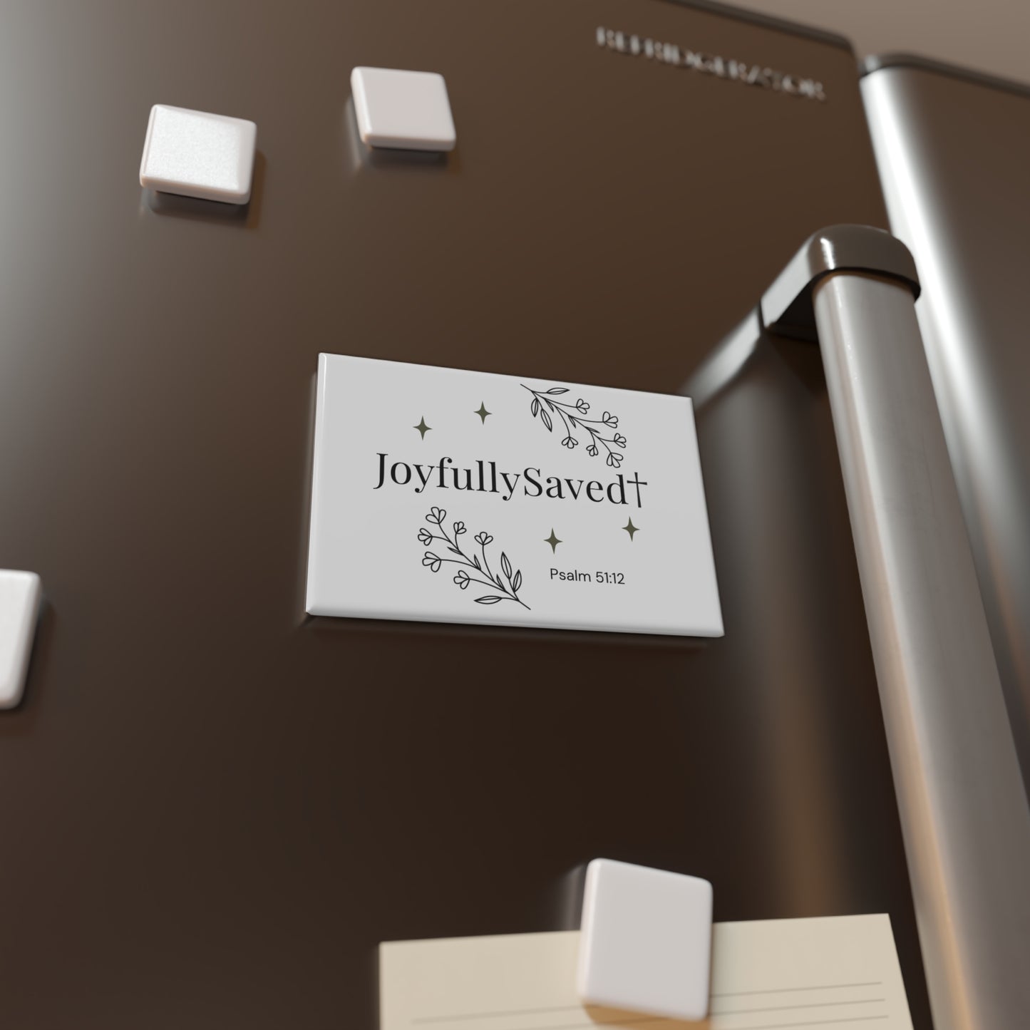 Psalm 51:12 Floral Rectangle Button Magnet — Joyfully Saved Logo