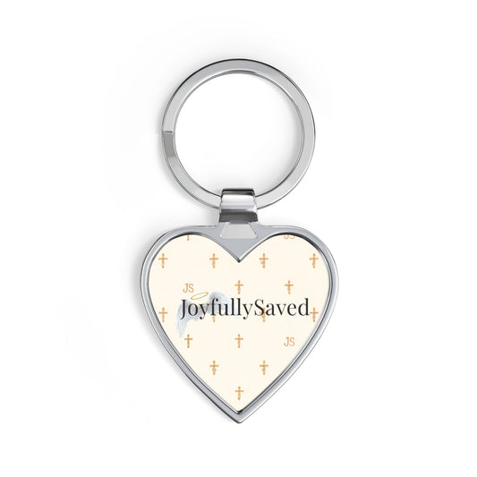 Joyfully Saved Cross Keychain — Cream Christian Heart Keychain