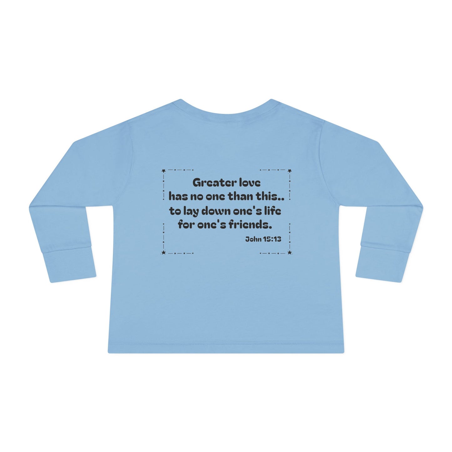 Christian Toddler Long Sleeve Tee — Hero Vehicles Kids Shirt (John 15:13)