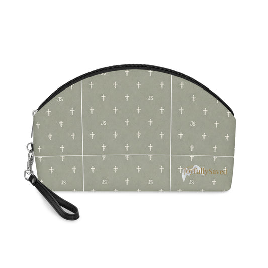 Gold Cross Pattern Makeup Bag — "Joyfully Saved" SageCosmetic Pouch