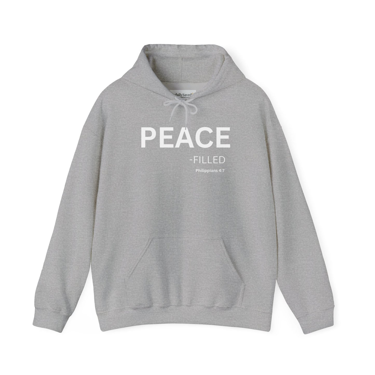 PEACE-filled Hoodie White Text — Minimal Christian Faith Pullover, Philippians 4:7