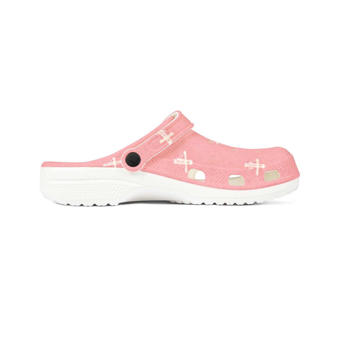 Adult EVA Foam Clogs with charms — Cream Cross Pattern Christian Slip-Ons