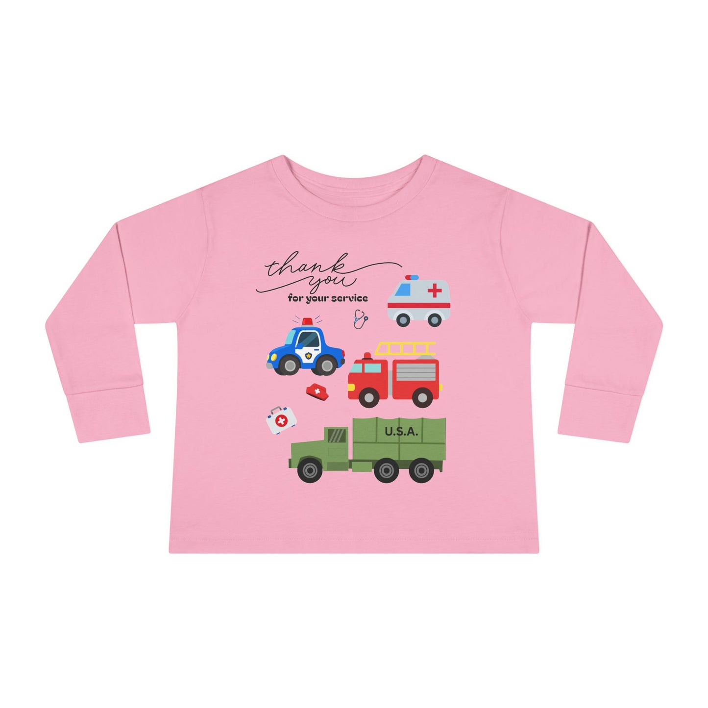 Christian Toddler Long Sleeve Tee — Hero Vehicles Kids Shirt (John 15:13)