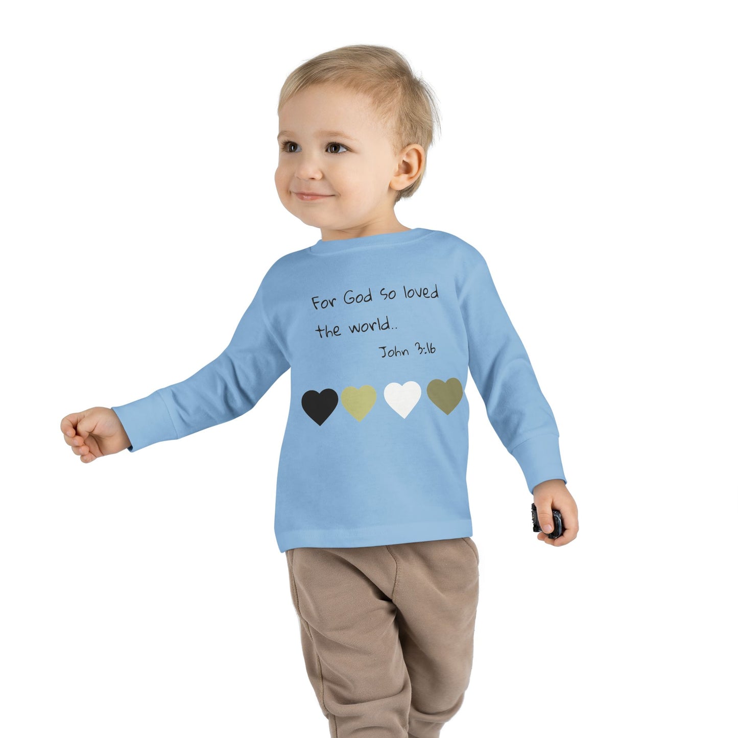 Toddler Long Sleeve Tee - "For God So Loved the World" Heart Bible Verse Shirt