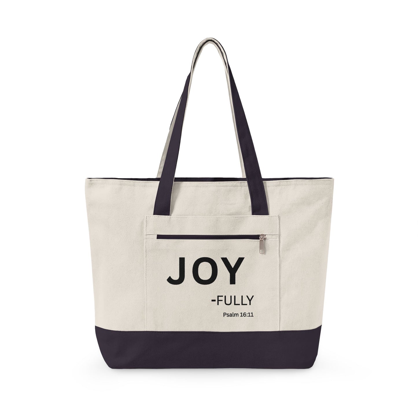 Joy-Fully Canvas Tote Bag — Inspirational Psalm 16:11 Zippered Shopper