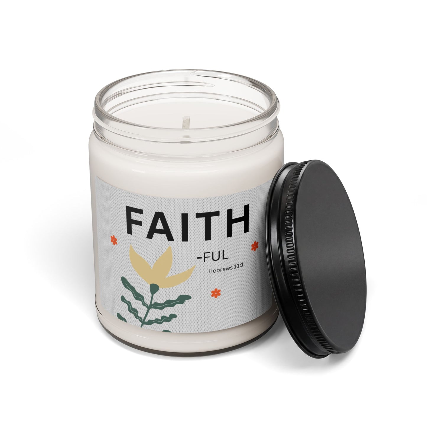 Faith-ful Soy Candle — 9oz Scented Jar with Floral Design (Hebrews 11:1)